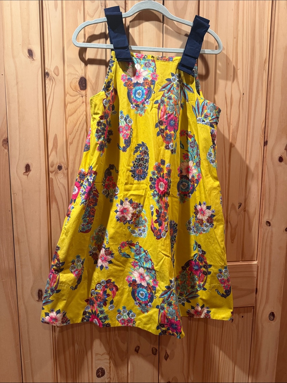 ' Yellow Floral Sundress with Navy Straps